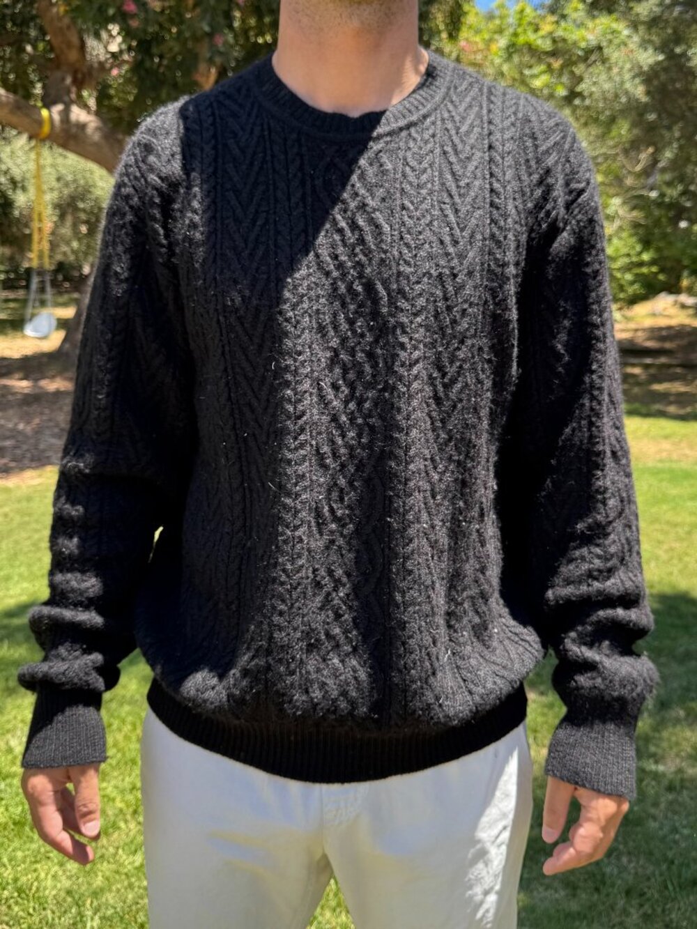 E-LUXE Evergreen Softwear Black Cable Knit Sweater Men’s XL